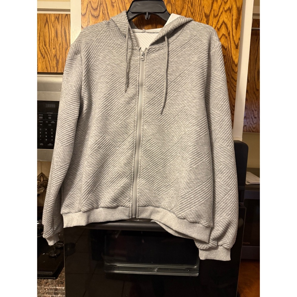 Unbranded Gray‎ Quilted Chevron Full Zip Hoodie Sweatshirt XL Mens